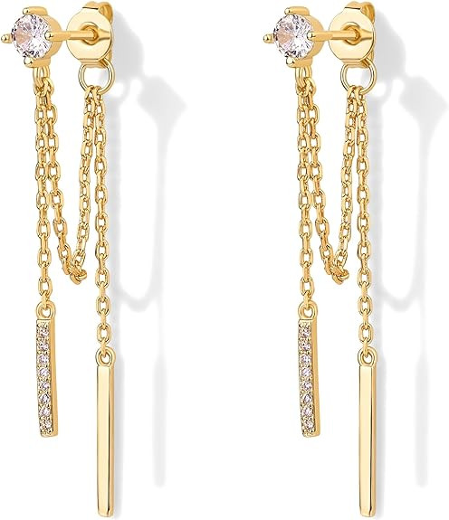PAVOI 18K Gold Plated Sterling Silver Posts Drop Dangle Chain Earrings for Women | Dangling Chain... | Amazon (US)
