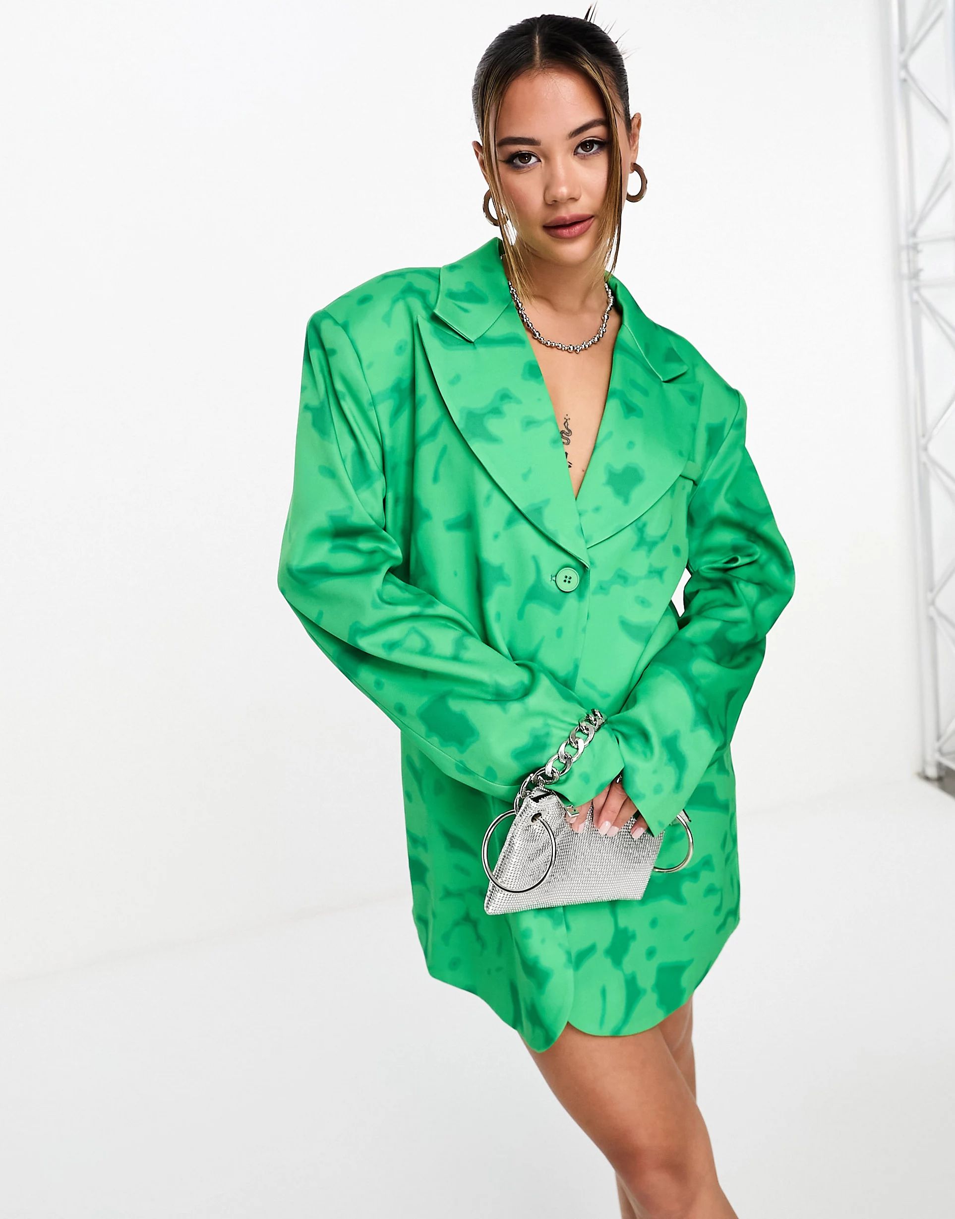 Kyo The Brand oversized blazer dress in green print | ASOS (Global)