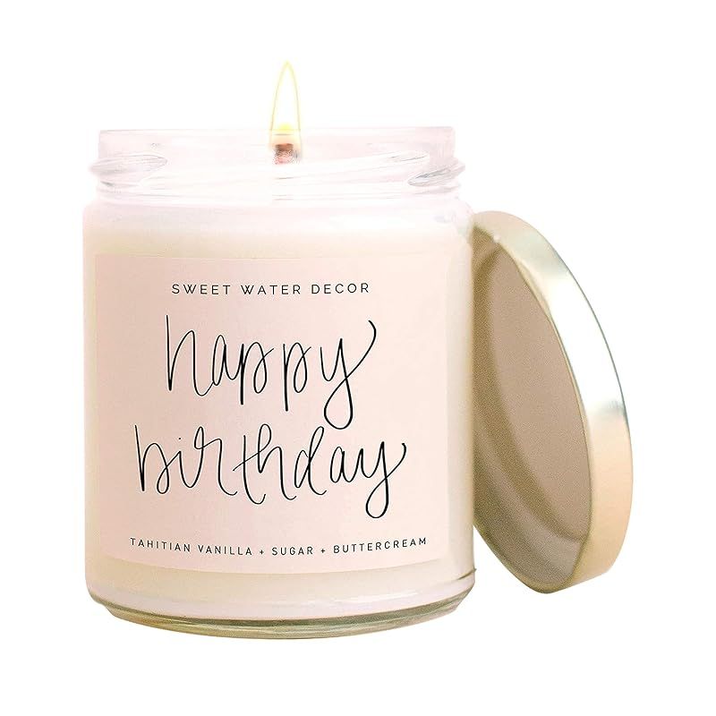 Sweet Water Decor, Happy Birthday, Vanilla, Sugar, and Buttercream Sweet Scented Soy Wax Candle f... | Amazon (US)