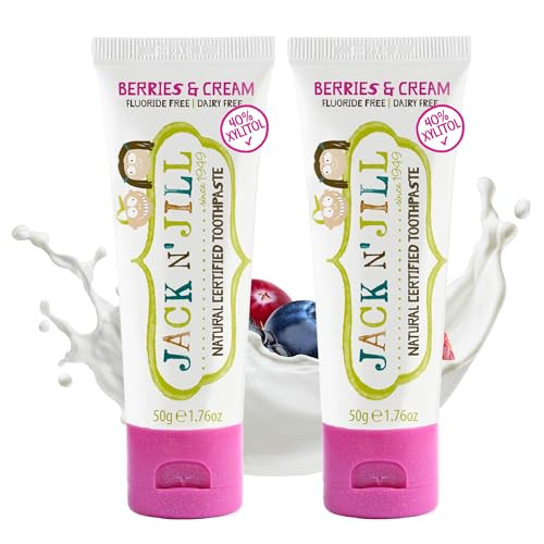 Jack N' Jill Natural Toddler Toothpaste - Fluoride Free Training Toothpaste for Toddlers 1-3, 40% Xylitol, BPA Free - Berries N' Cream, 1.76 oz (Pack of 2) | Amazon (US)