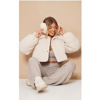 Cream Borg Cropped Puffer Coat | PrettyLittleThing US