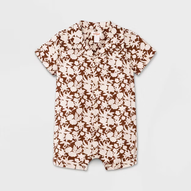 Baby Boys' Floral Romper - Cat & Jack™ Brown | Target