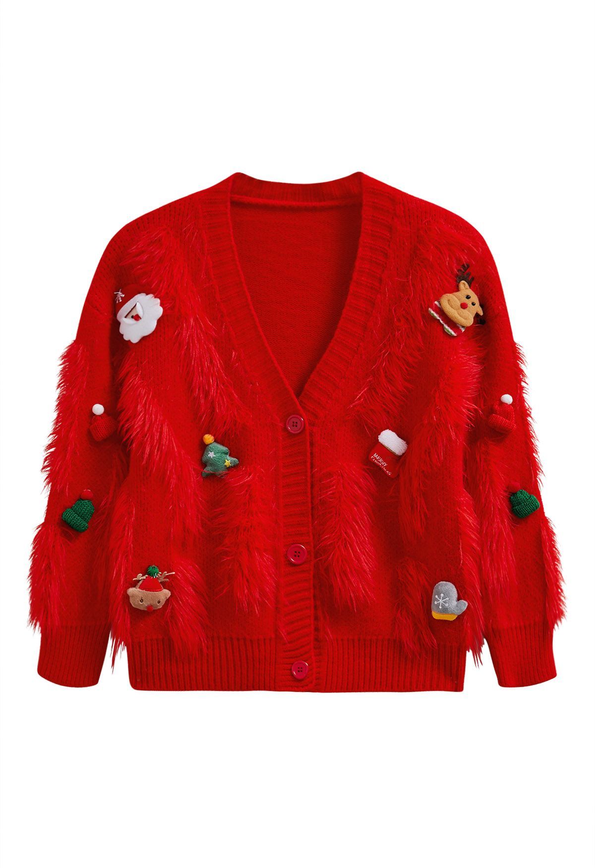 Christmas Elements Fluffy Knit Cardigan in Red | Chicwish