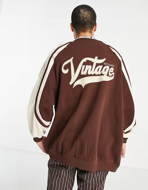 Reclaimed vintage inspired unisex varsity jacket in washed brown | ASOS (Global)