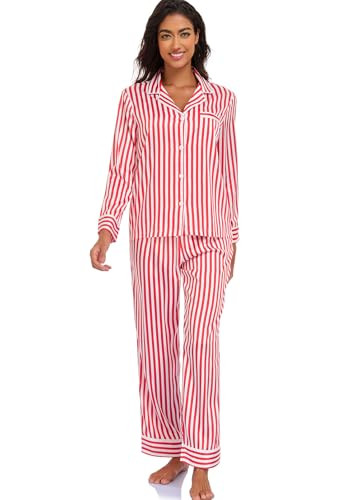 Women's Satin Pajama Set Long Sleeve Button Down Sleepwear 2-Piece Silky Pj Set | Amazon (US)