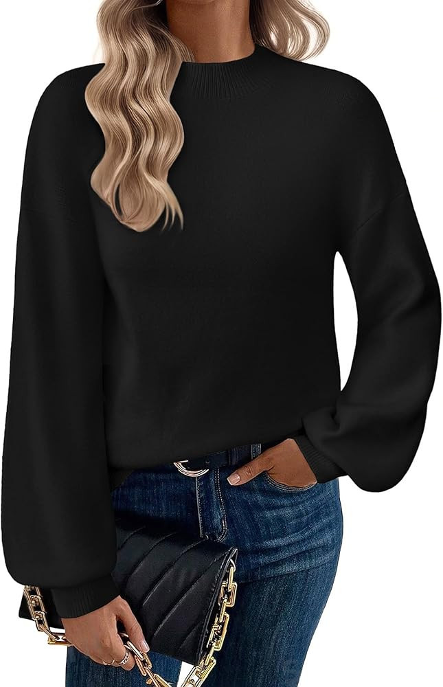 Zeagoo Sweaters for Women Fall Fashion 2025 Trendy Long Sleeve Turtleneck Pullover Lantern Knit S... | Amazon (US)