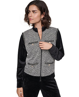 Women's Full-Zip Mock-Neck Tweed Sweater | Macy's