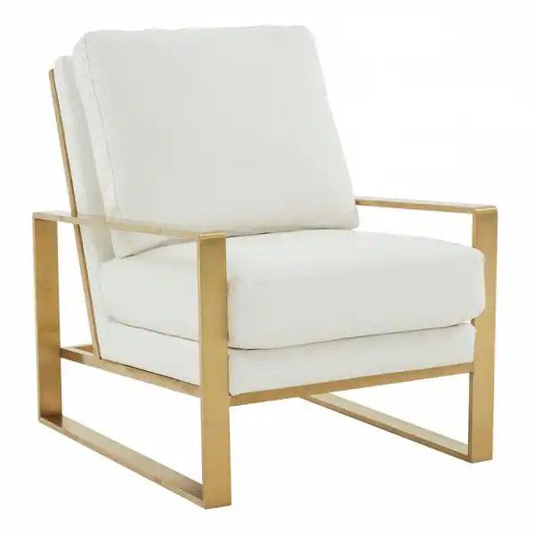 Jefferson Contemporary Leather Accent Armchair with Gold Frame, Removable Cushions, and Durable S... | Bed Bath & Beyond