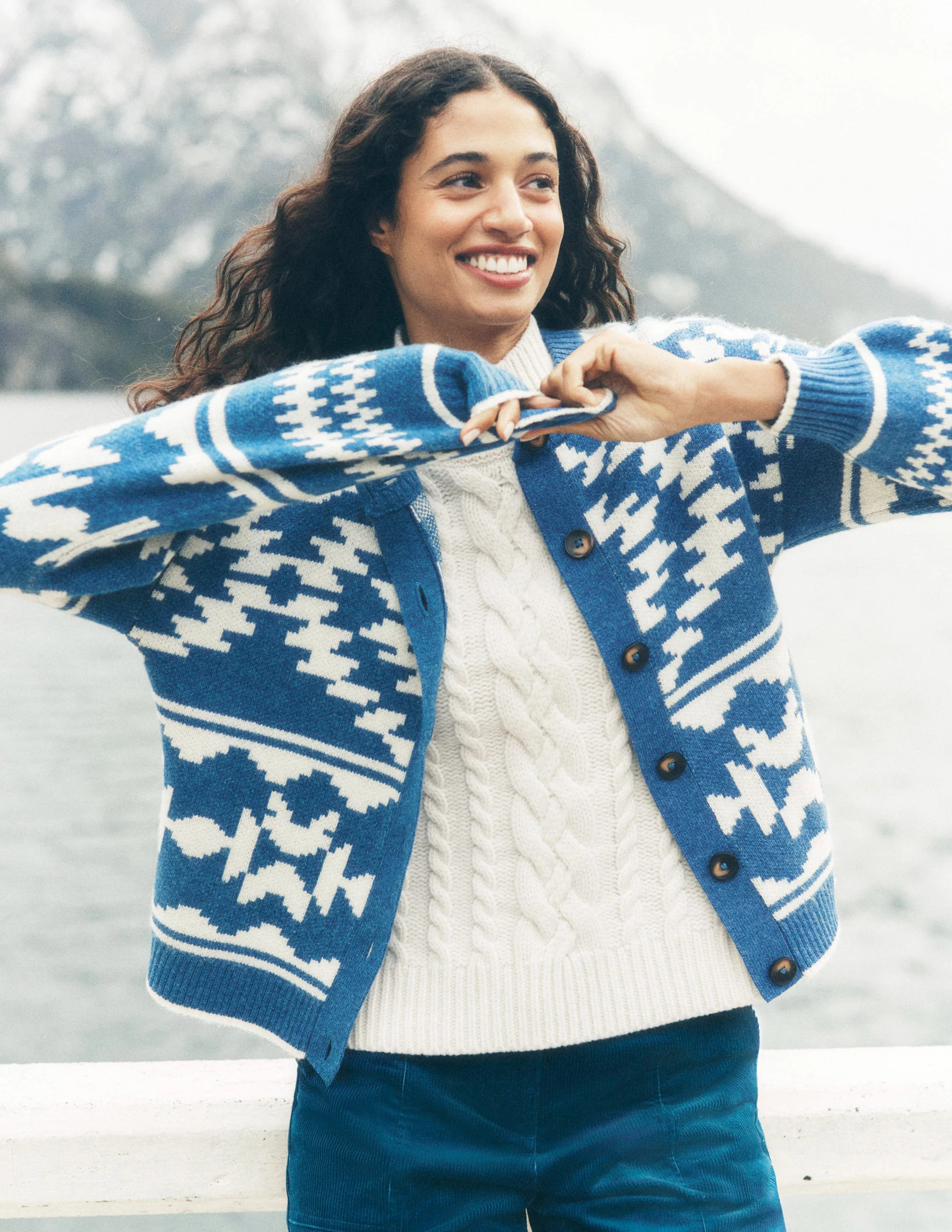 Abi Jacquard Cardigan-Denim Blue Aztec | Boden (US)