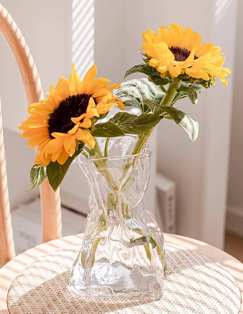 8.5IN Large Glass Flower Vase, Irregular Clear Big Vases for Centerpiece Table Indoor Desk Decor,... | Amazon (US)