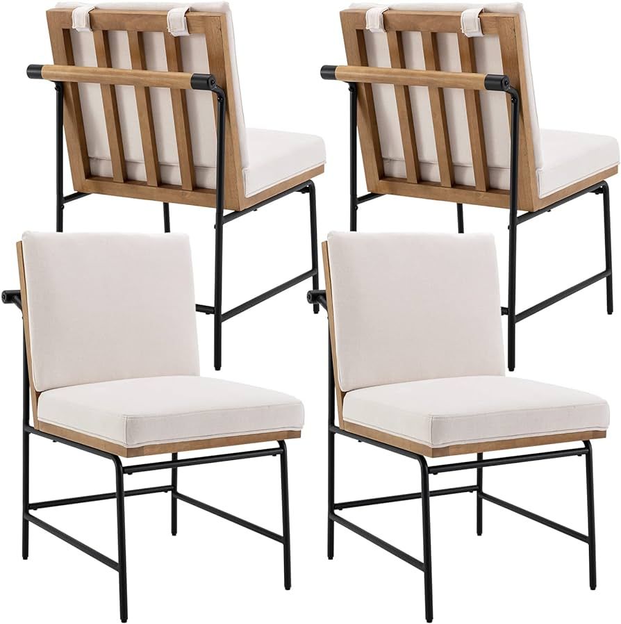DUOMAY Mid-Century Modern Dining Chairs Set of 4, Linen Upholstered Side Chair with Rear Handle, Armless Chair with Metal Legs for Kitchen Dining Room Living Room Vanity, White | Amazon (US)