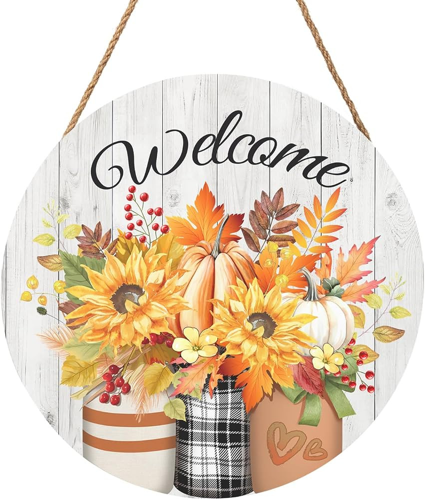 Harooni Fall Welcome Sign Door Sign 12"x12" Rustic Fall Decorations Hanging Door Sign Thanksgivin... | Amazon (US)