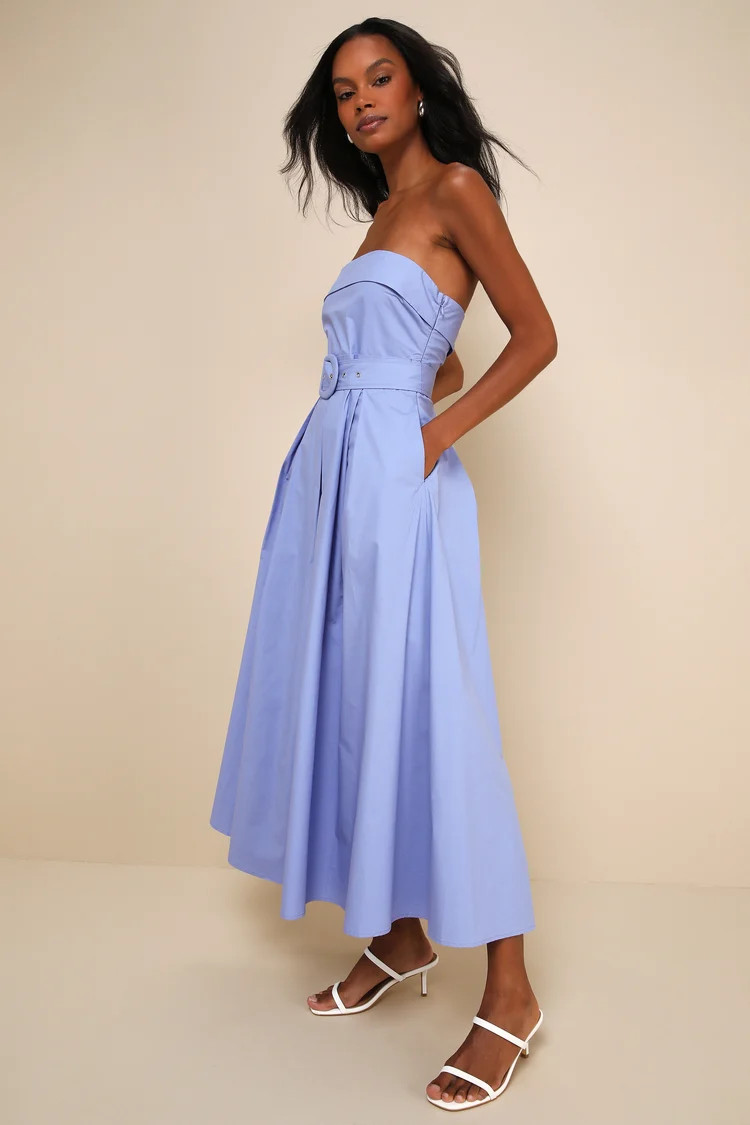 Trendsetting Choice Periwinkle Strapless Midi Dress With Pockets | Lulus