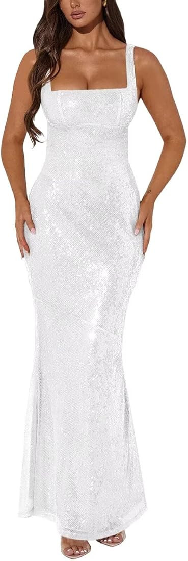 Sequin Mermaid Prom Dresses for Women 2025 Sparkly Scoop Neck Bodycon Long Formal Party Gown Open... | Amazon (US)