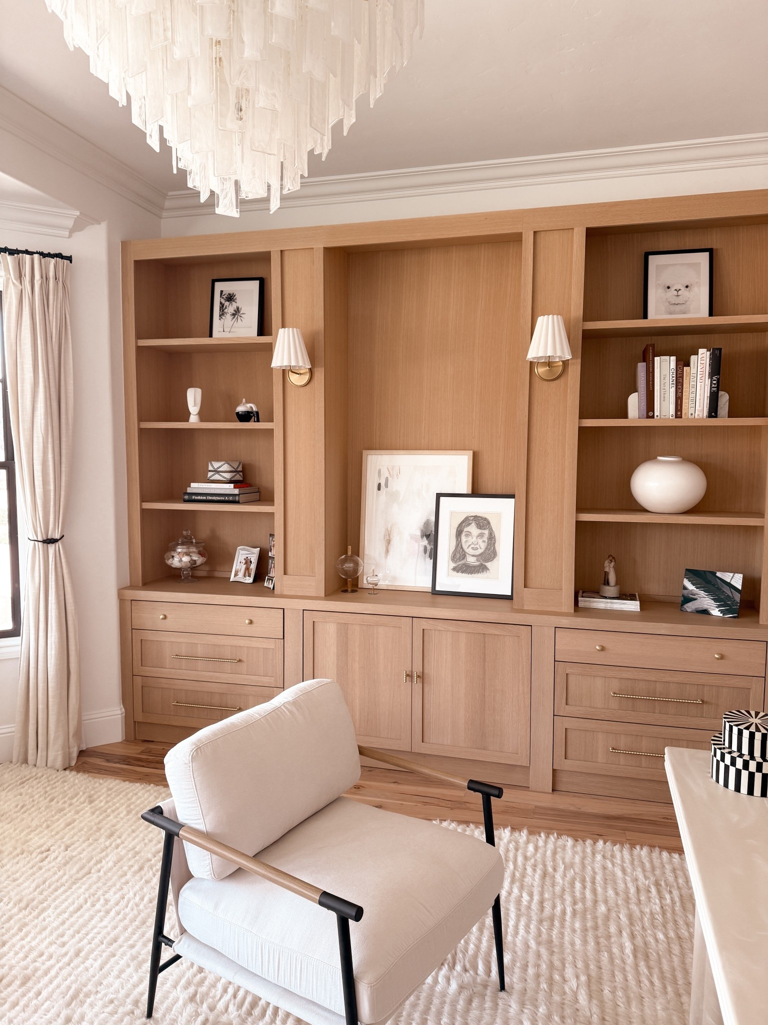 Home office decor with this white oak built in bookshelf and accent chairs with a modern organic feel  

#LTKHome