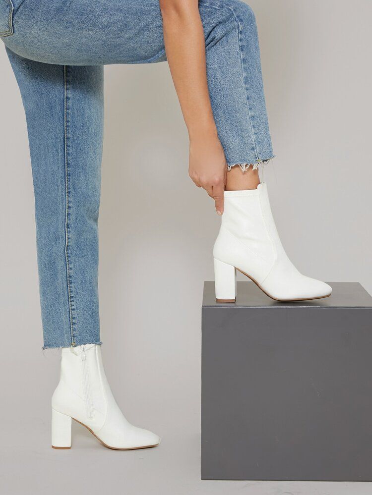 Vegan Leather High Block Heel Boots | SHEIN