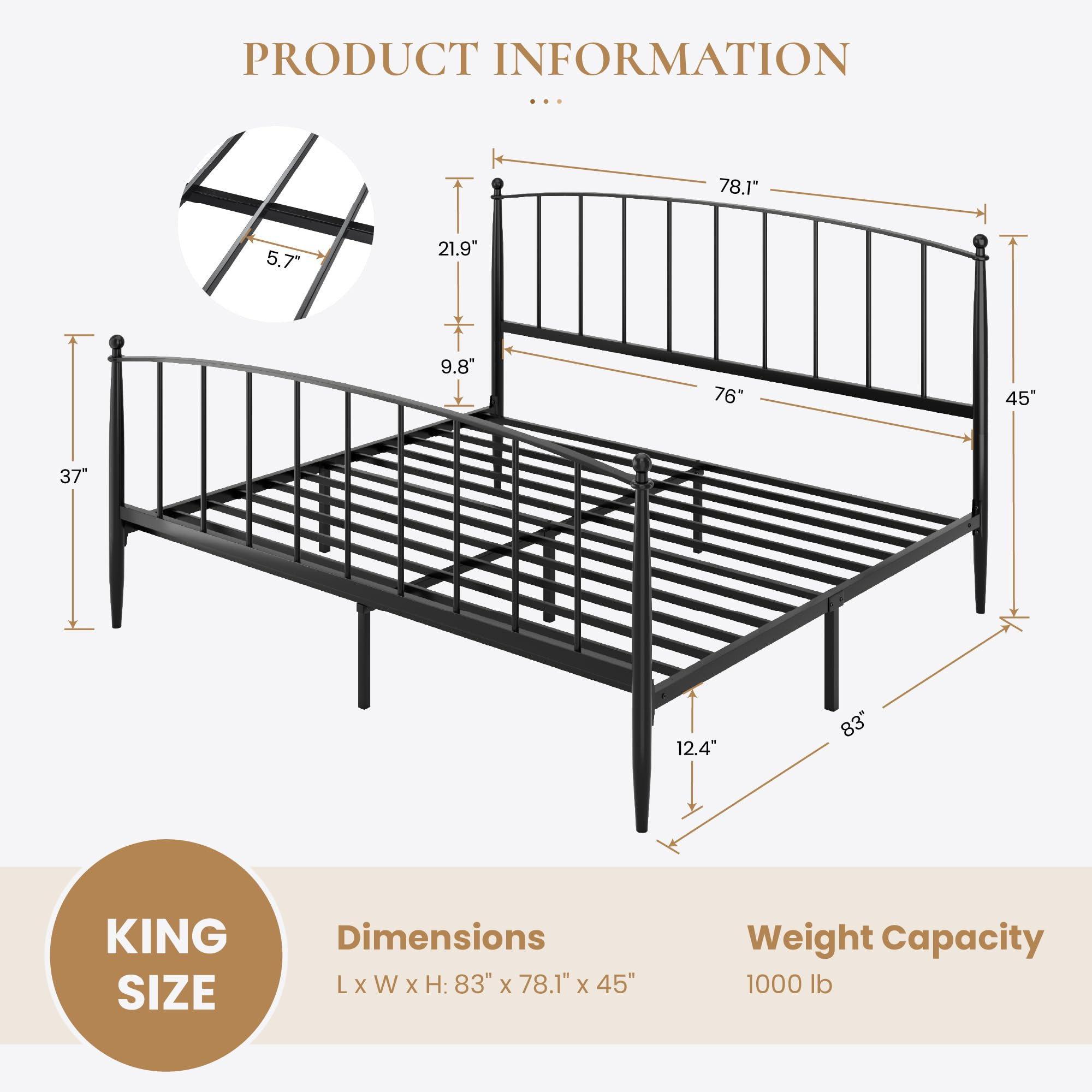 SHA CERLIN King Size Metal Platform Bed Frame with Victorian Style Iron-Art Headboard and Footboa... | Amazon (US)