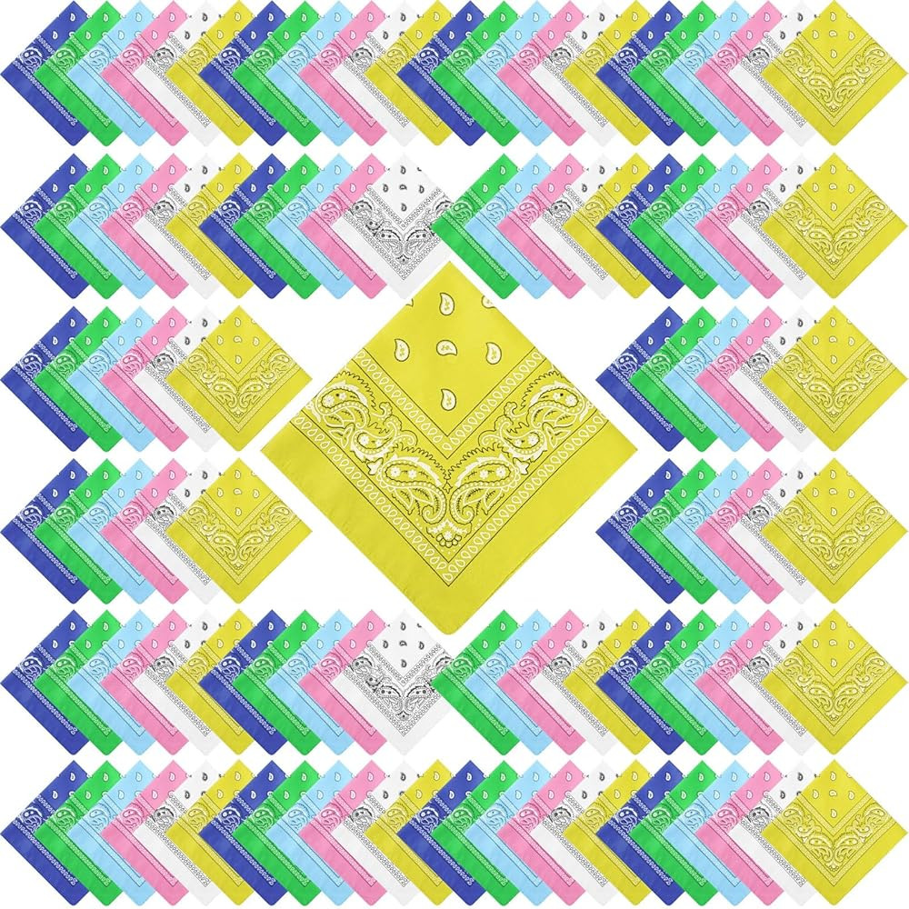 100 Pack Bandanas Unisex Paisley Bandanas Bulk Multi Purpose Cowboy Head Wrap Necktie Face Cover ... | Amazon (US)