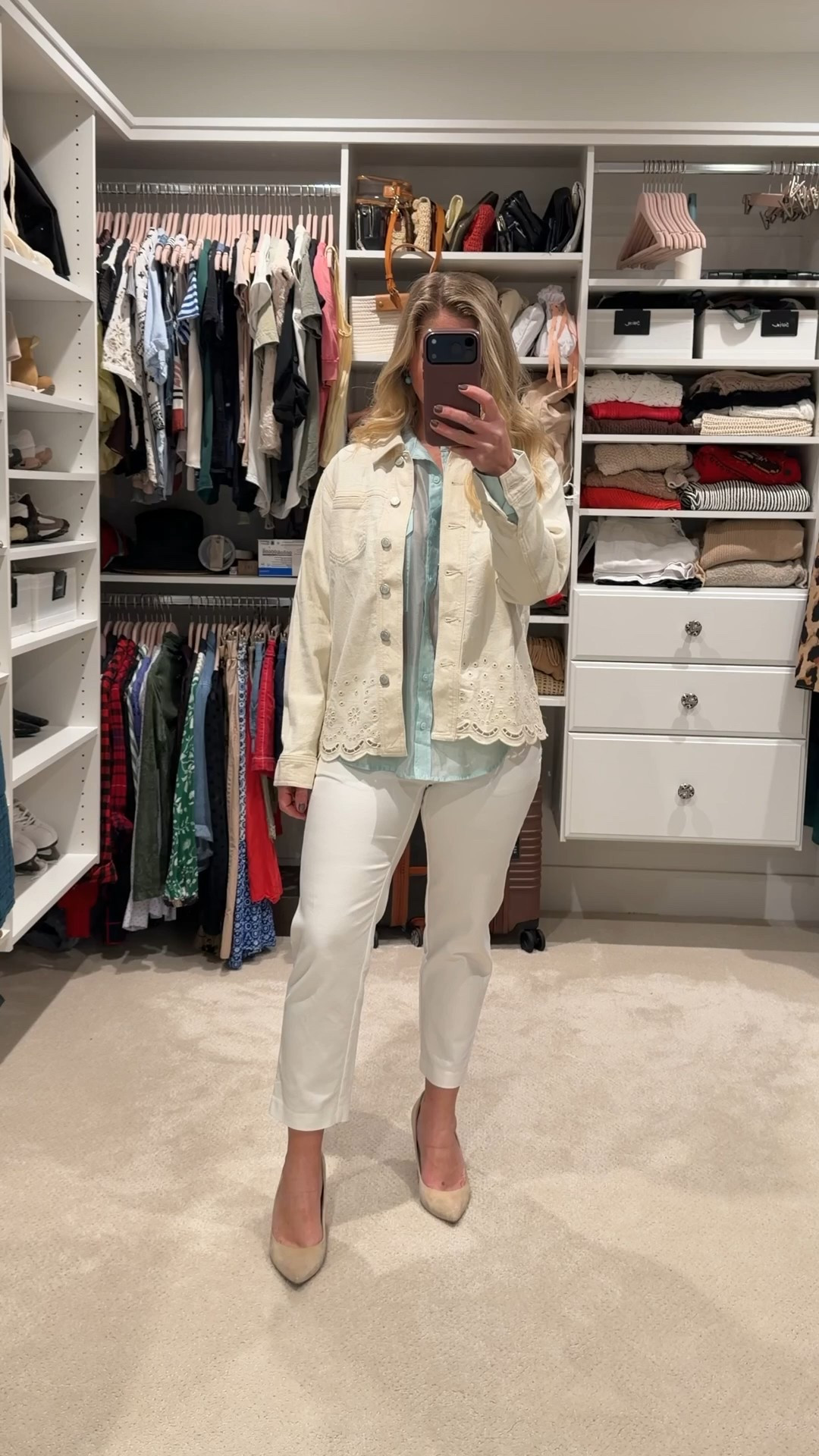 Fresh layers, soft color, easy polish 🤍✨
This is one of my favorite ways to lighten up an outfit without feeling too “springy” too fast. The eyelet denim jacket adds texture, the sheer mint shirt keeps it airy, and crisp white pants pull it all together.

Styling tip: keep the layers light and tonal, then finish with a pointed-toe heel to instantly elevate the look (and lengthen the leg). Perfect for work, lunch meetings, or a casual dinner out.

Details linked 🤍

#LTKPetite #LTKootd #LTKWorkwear