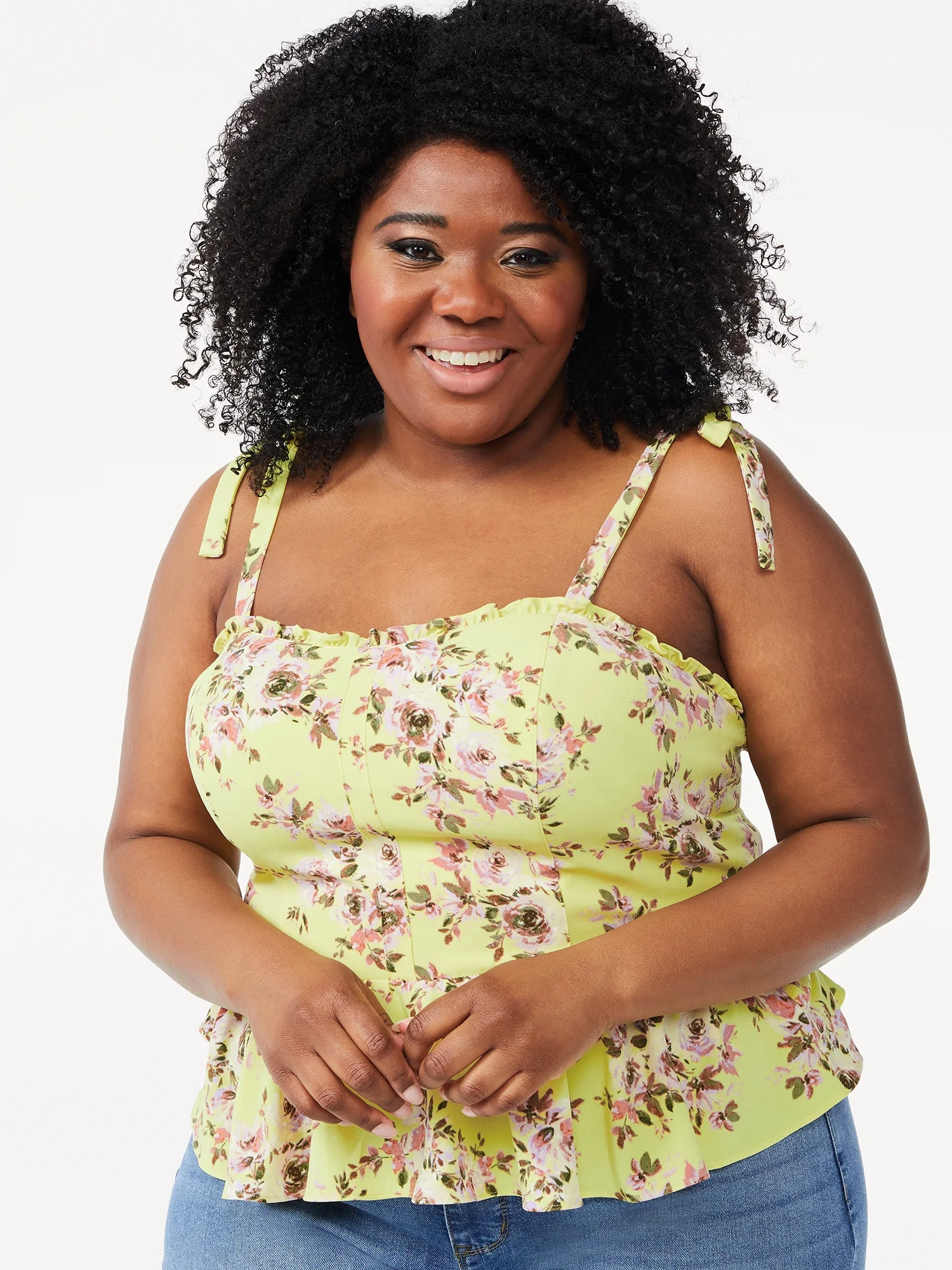 Sofia Jeans by Sofia Vergara Women's Plus Size Stretch Bustier Peplum Top with Shoulder Ties - Wa... | Walmart (US)