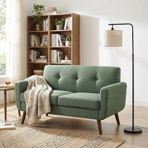 Tbfit 56" W Loveseat Sofa, Mid Century Modern Decor Love Seat Couches for Living Room, Button Tufted Upholstered Small Couch for Bedroom, Solid and Easy to Install Love Seats Furniture, Green | Amazon (US)