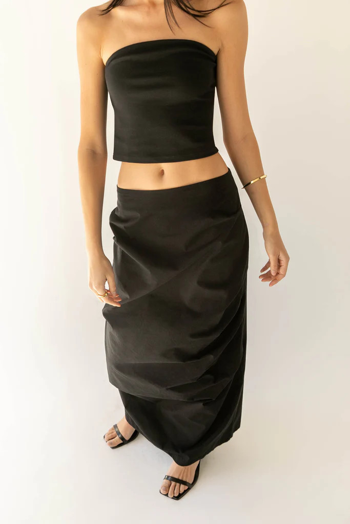 GATHERED DETAIL COLUMN MAXI SKIRT | OAK + FORT