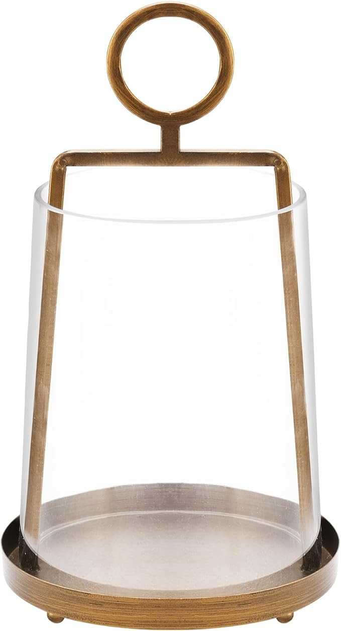 9" Wide Modern Farmhouse Metal Hurricane Candle Holder with Handmade Sturdy Glass Sleeve in Antiq... | Amazon (US)