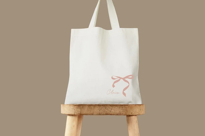 Bow Name Tote - Coquette Bachelorette - Bridesmaid Gifts - Bachelorette Tote - Girly Bachelorette... | Etsy (US)