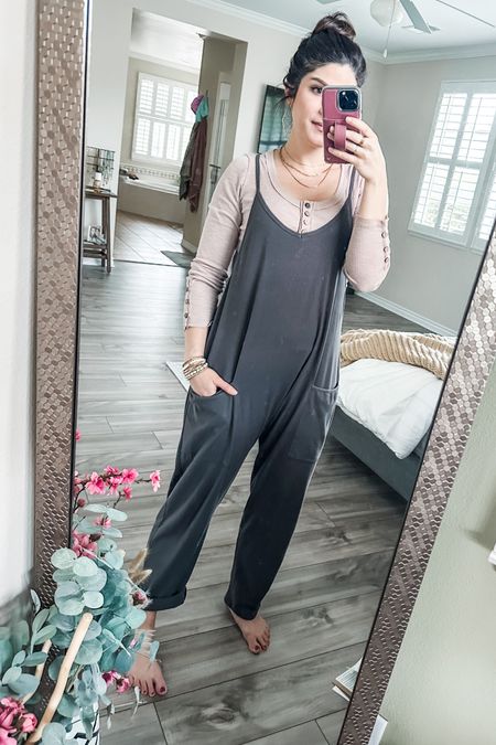 It’s back to long sleeved weather. So let’s make it cozy cute! Long sleeved Henley and this free people dupe romper for the win! 
I’m wearing a medium in both  

#LTKFindsUnder100 #LTKOver40