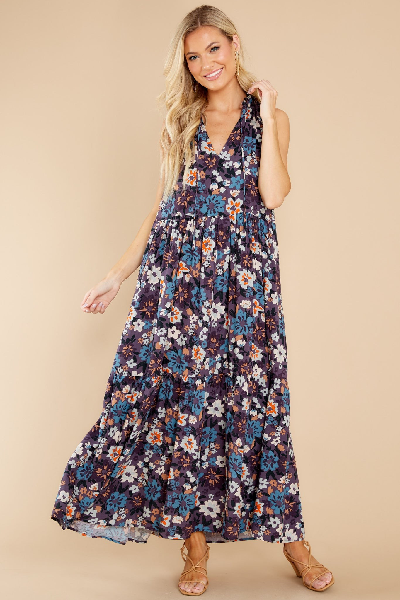 Enduring Love Violet Blue Floral Print Maxi Dress | Red Dress 