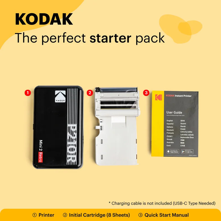 KODAK Mini 2 Retro 4PASS Portable Photo Printer (2.1x3.4 inches) + 8 Sheets, Black | Walmart (US)