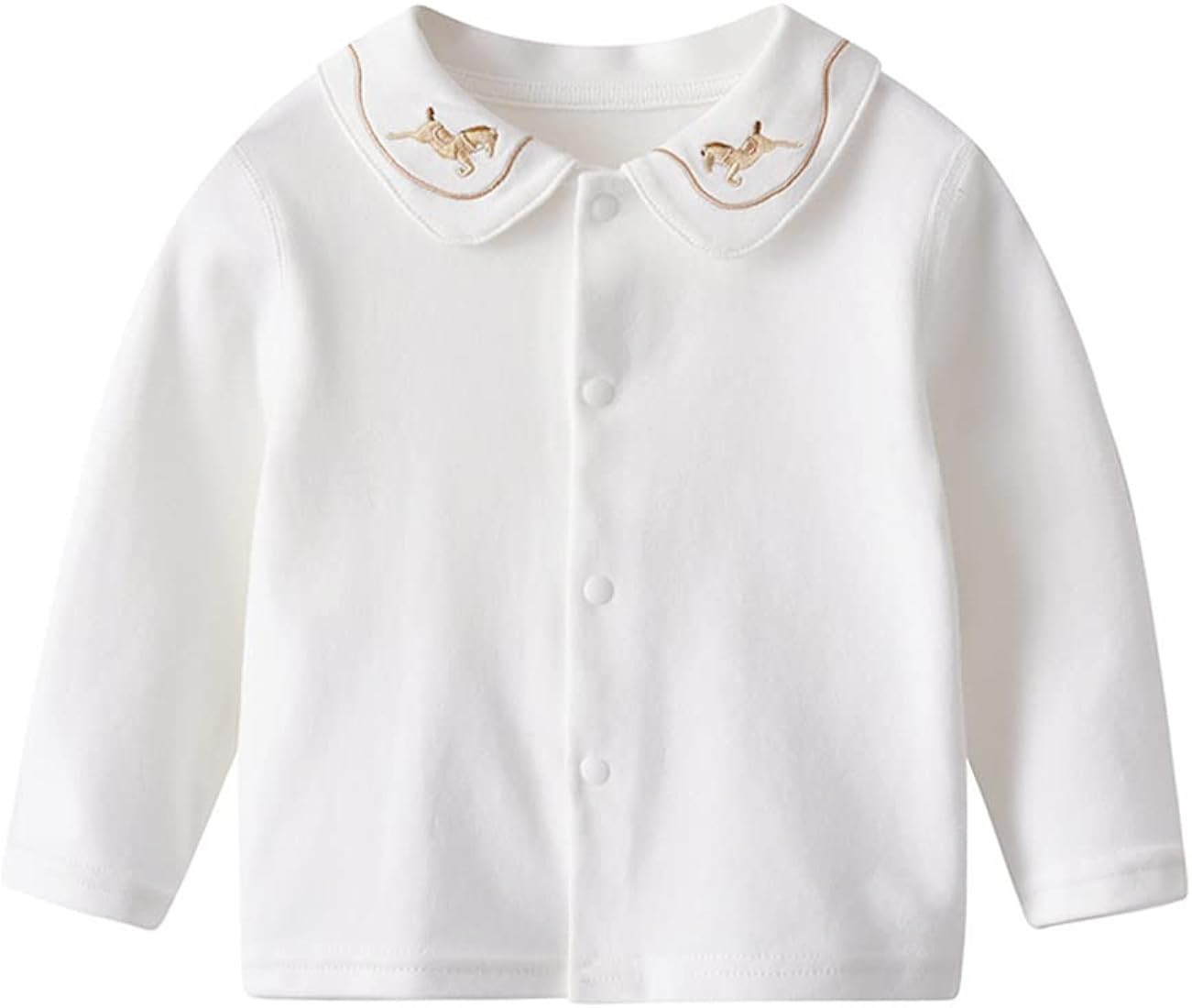 Toddler Little Girls' Long Sleeve White Snap Cotton Blouse Top Shirt | Amazon (US)