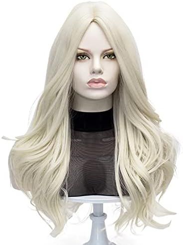 Amazon.com : Platinum Blonde Wig | Coraline Long Wavy Bonde Peluca Realistic Curly Synthetic Whit... | Amazon (US)