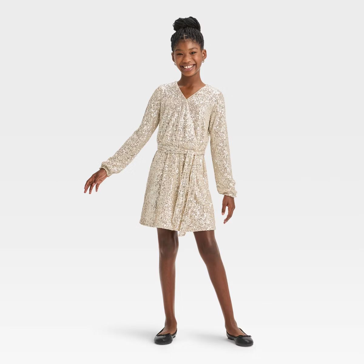 Girls' Long Sleeve Tie-Waist Sequin Dress - art class™ | Target