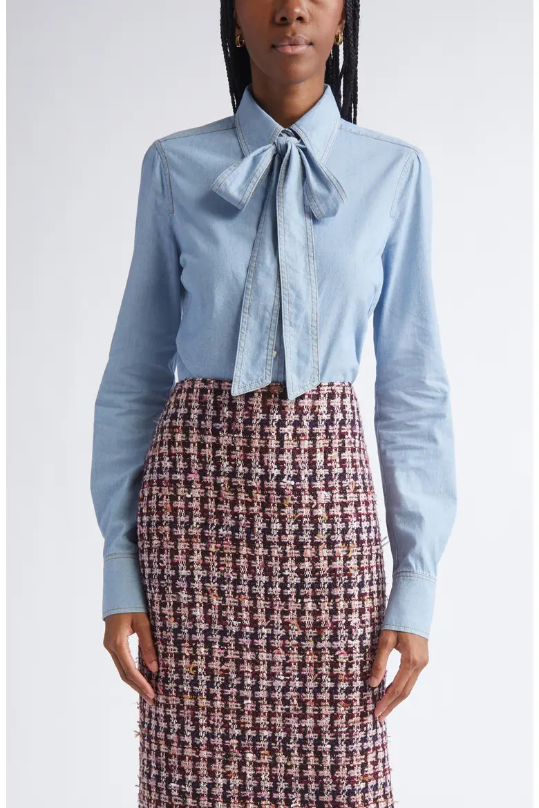 Tie Neck Chambray Shirt (Women) | Nordstrom | Nordstrom