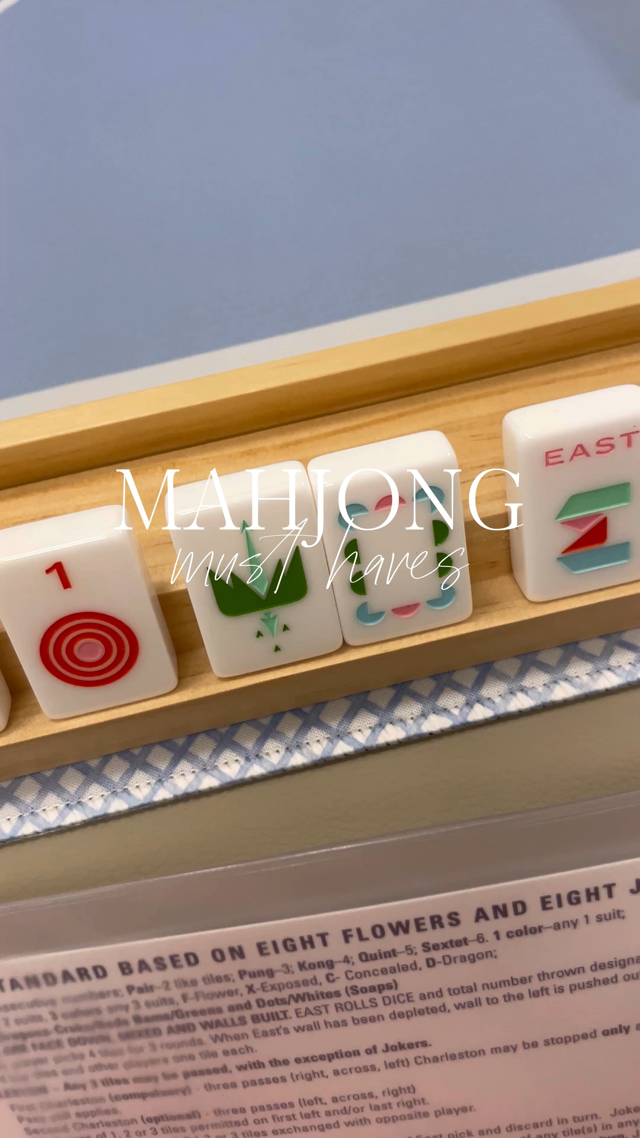 Mahjong Must Haves | Mahjong Tiles | Mahjong Mat | Mahjong Rack & Pusher | Mahjong Hosting | Girl’s Game Night 

Not Linkable: 
Tiles from The Mahjong Line
Mat from Pearly Gates Designs 

#LTKHome #LTKGiftGuide #LTKParties