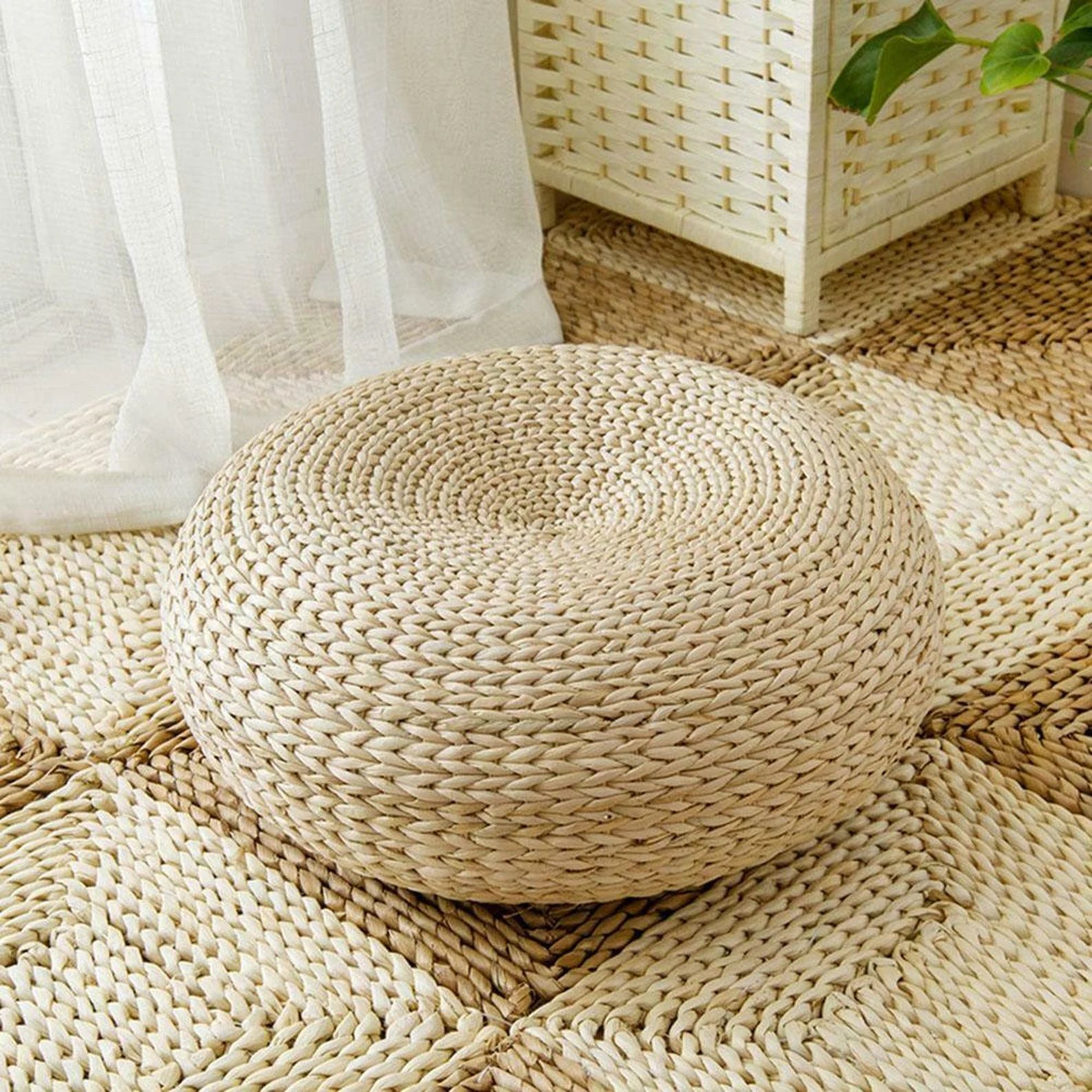 Natural Straw Round Ottoman Tatami Cushion Floor Chair Cushion | Etsy | Etsy (AU)