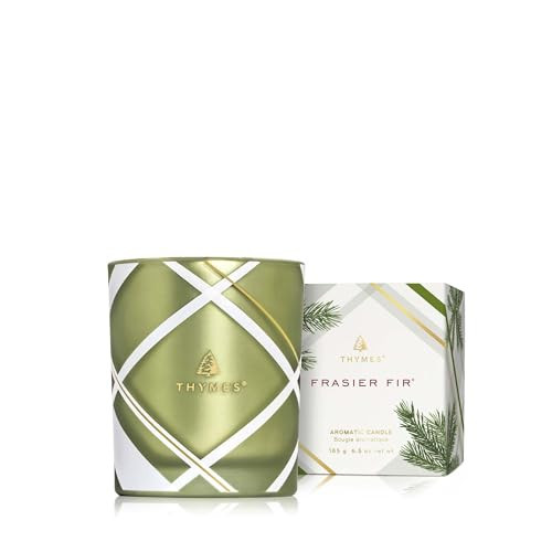 Thymes Frasier Fir Candle – Frosted Plaid Jar Candles – Green & White Candle Jar Design – Scented Candles with Notes of Siberian Fir, Cedarwood & Sandalwood – Holiday Candles (6.5 oz) | Amazon (US)