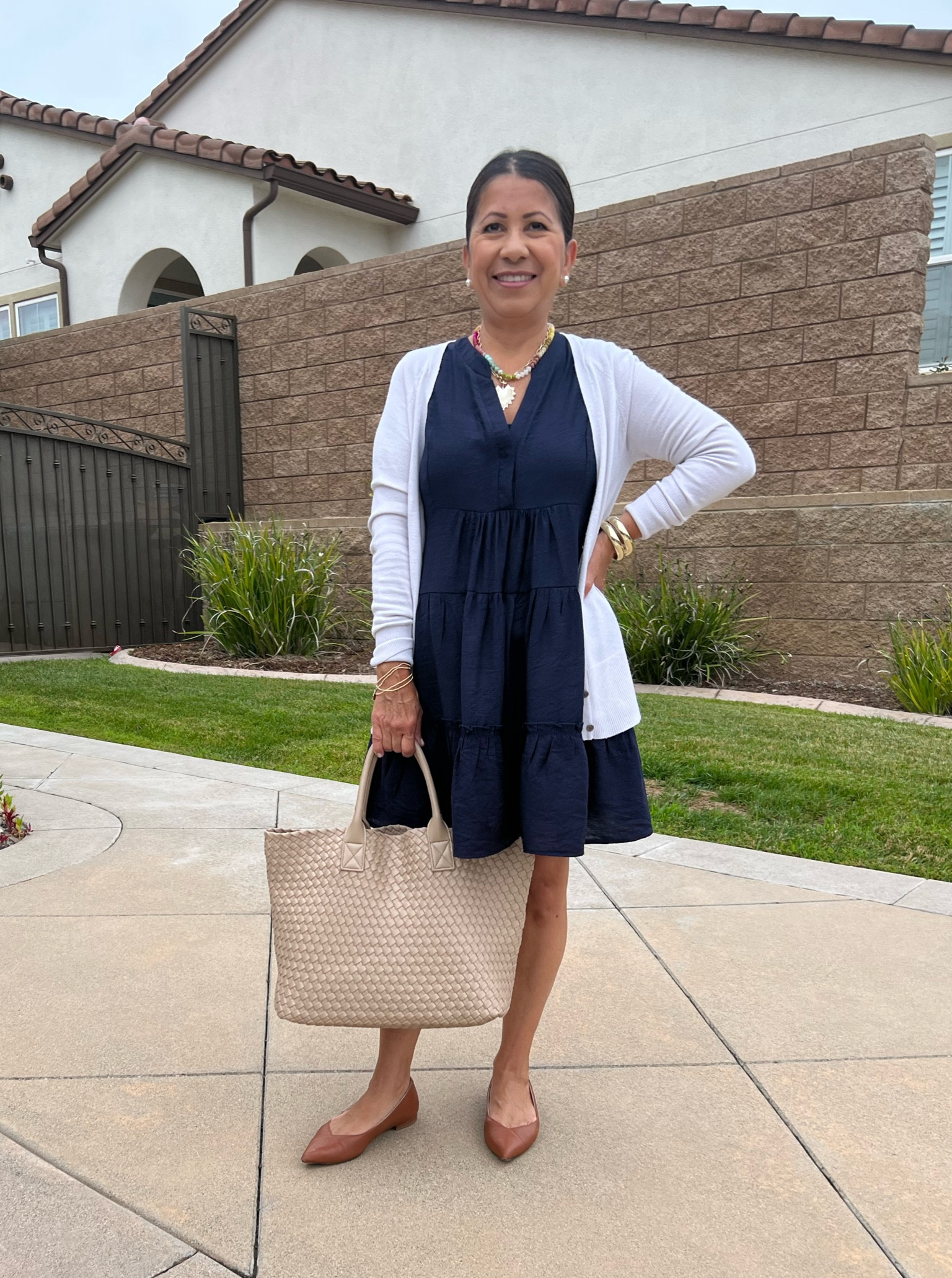 Teacher outfit idea 💙

navy blue dress | Amazon fashion | Target cardigan sweater (new one linked) | Ally flats | Teacher shoes | Anthropologie woven tote bag | layered necklaces

My heart necklace is from Stella & Dot!! (Not linkable) It is made up of the ~ Tatum Vintage Heart Charm + Tatum Convertible Lariat Chain Necklace 
Type this URL in your browser for 20% discount: http://rwrd.io/cdlhr8e?c  

#LTKworkwear #LTKU #LTKBacktoSchool #LTKstyletip