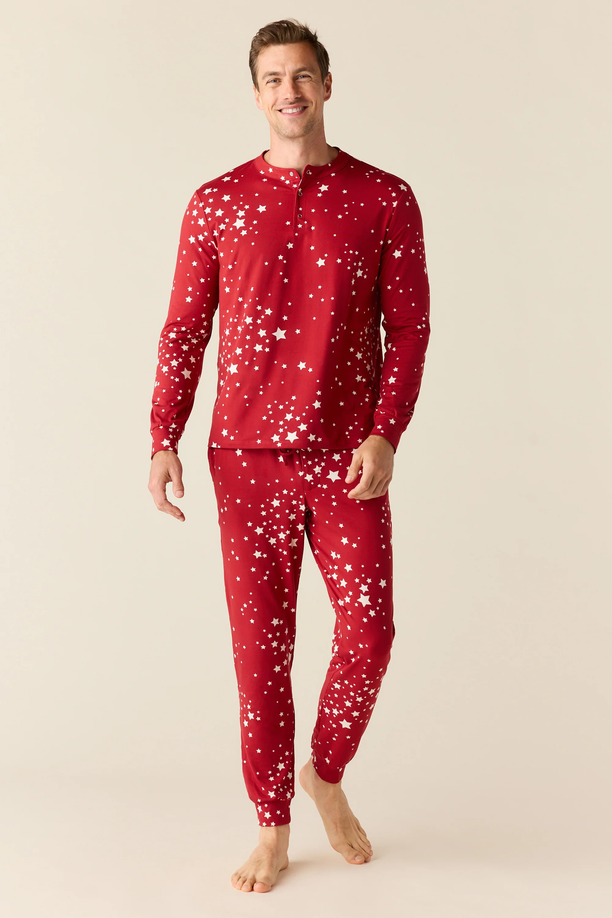 Adam Cloud Jersey Henley Set in Red Stars | MASONgrey