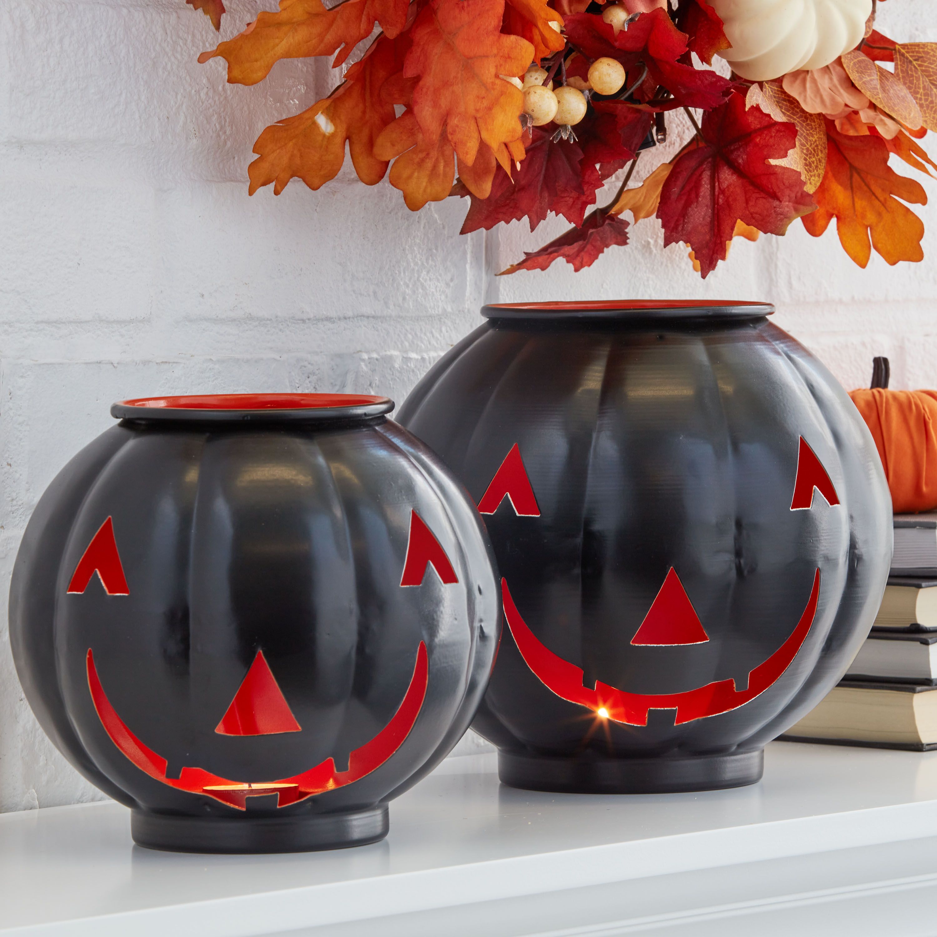 Way To Celebrate 2Pk Metal Jack O' Lanterns Dual Black & Orange Tone | Walmart (US)