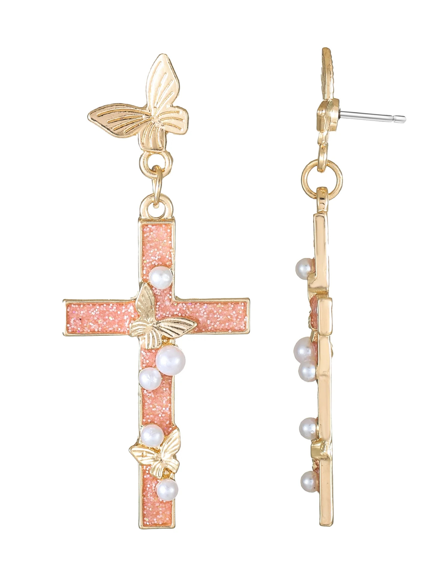 Way to Celebrate Easter Gold Butterfly Cross Earrings, 1 Pair | Walmart (US)