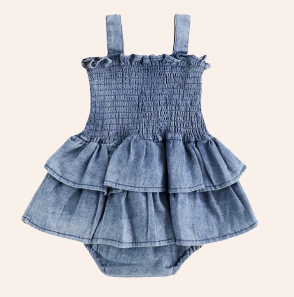 Baby Denim Ruffle Bubble - 3M | Little Cottage Boutique