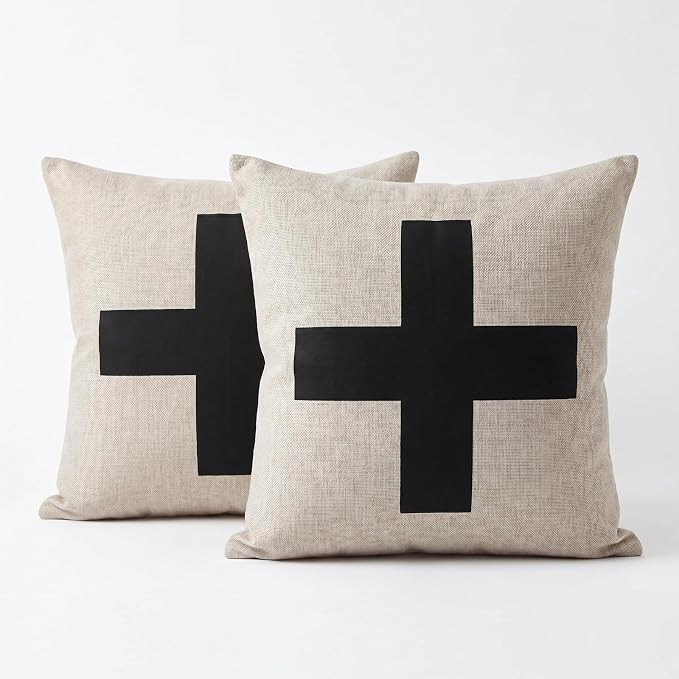 Fanfanwin 2 Pack Cross Throw Pillow Covers 18 x 18 Inches Cotton Linen Christian Faith Farmhouse ... | Amazon (US)