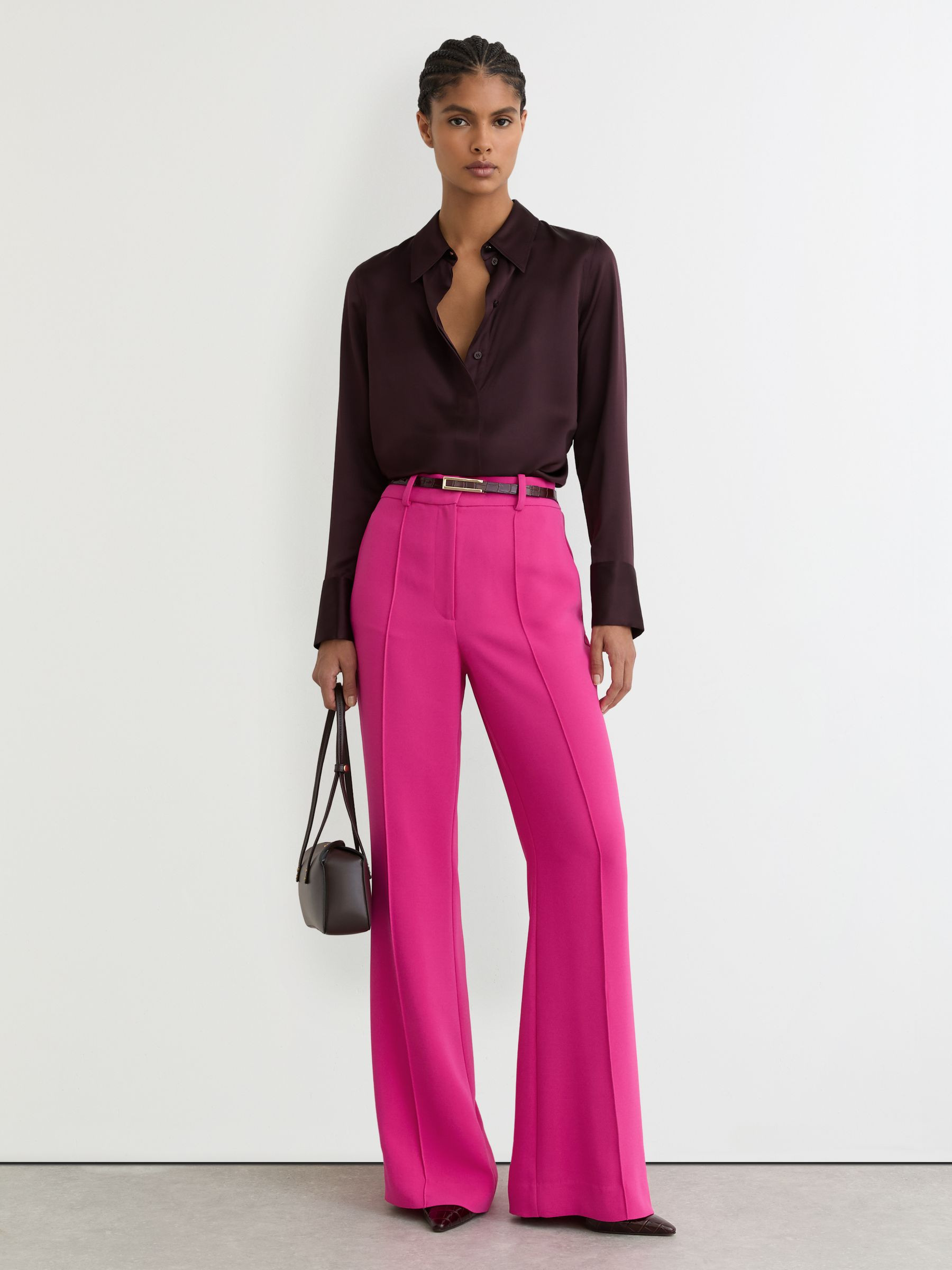 Reiss Seam-Detail Flared Trousers in Bright Pink | REISS | Reiss DE