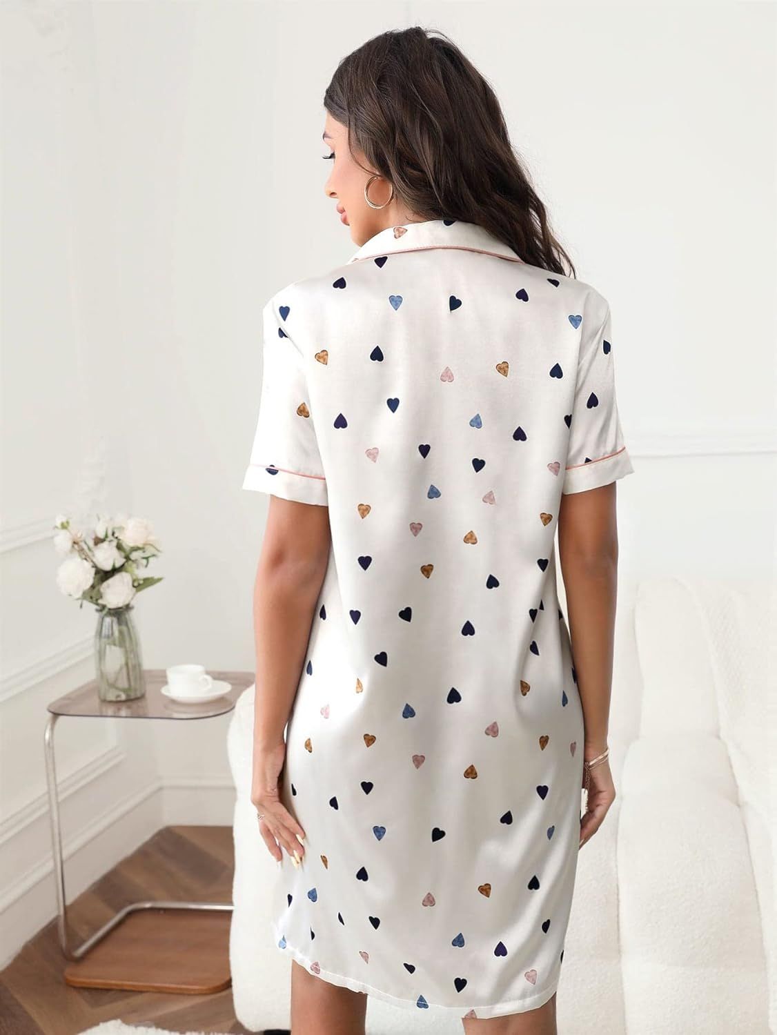 Verdusa Women's Short Sleeve Button Up Sleepshirt Satin Nightgown Dress       Add to Logie | Amazon (US)