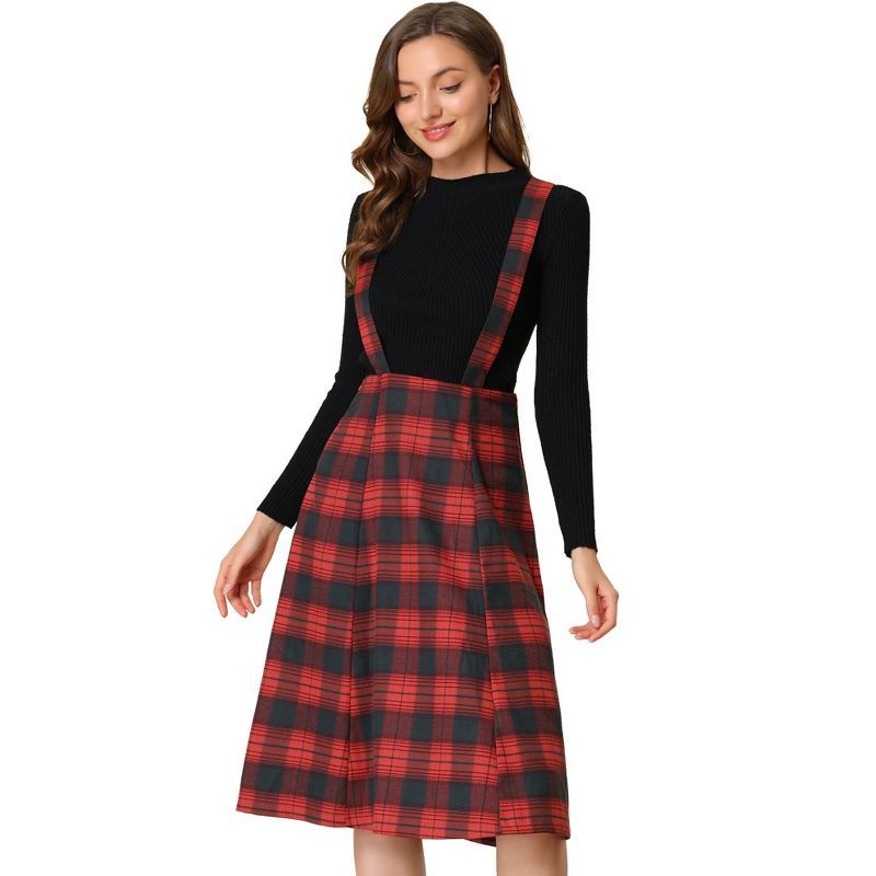 Allegra K Women's Vintage Plaid A-Line Tartan Suspender Midi Skirt | Target