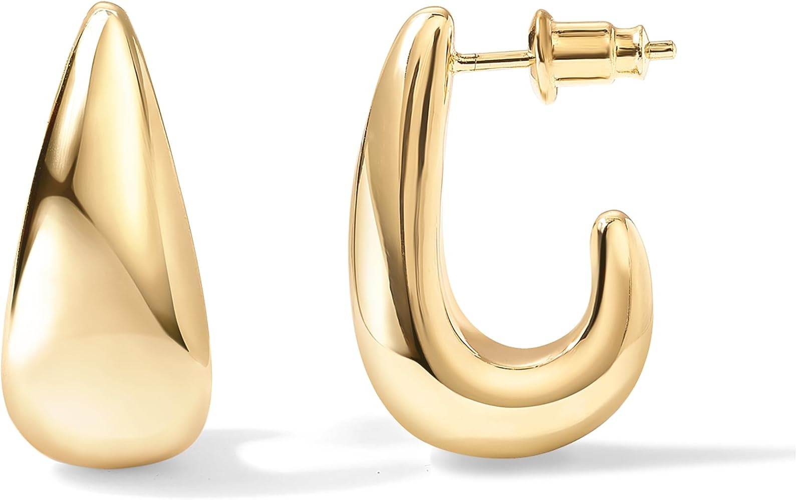PAVOI 14K Gold Plated Statement Huggie Earrings for Women, Dome Hoops | Amazon (US)