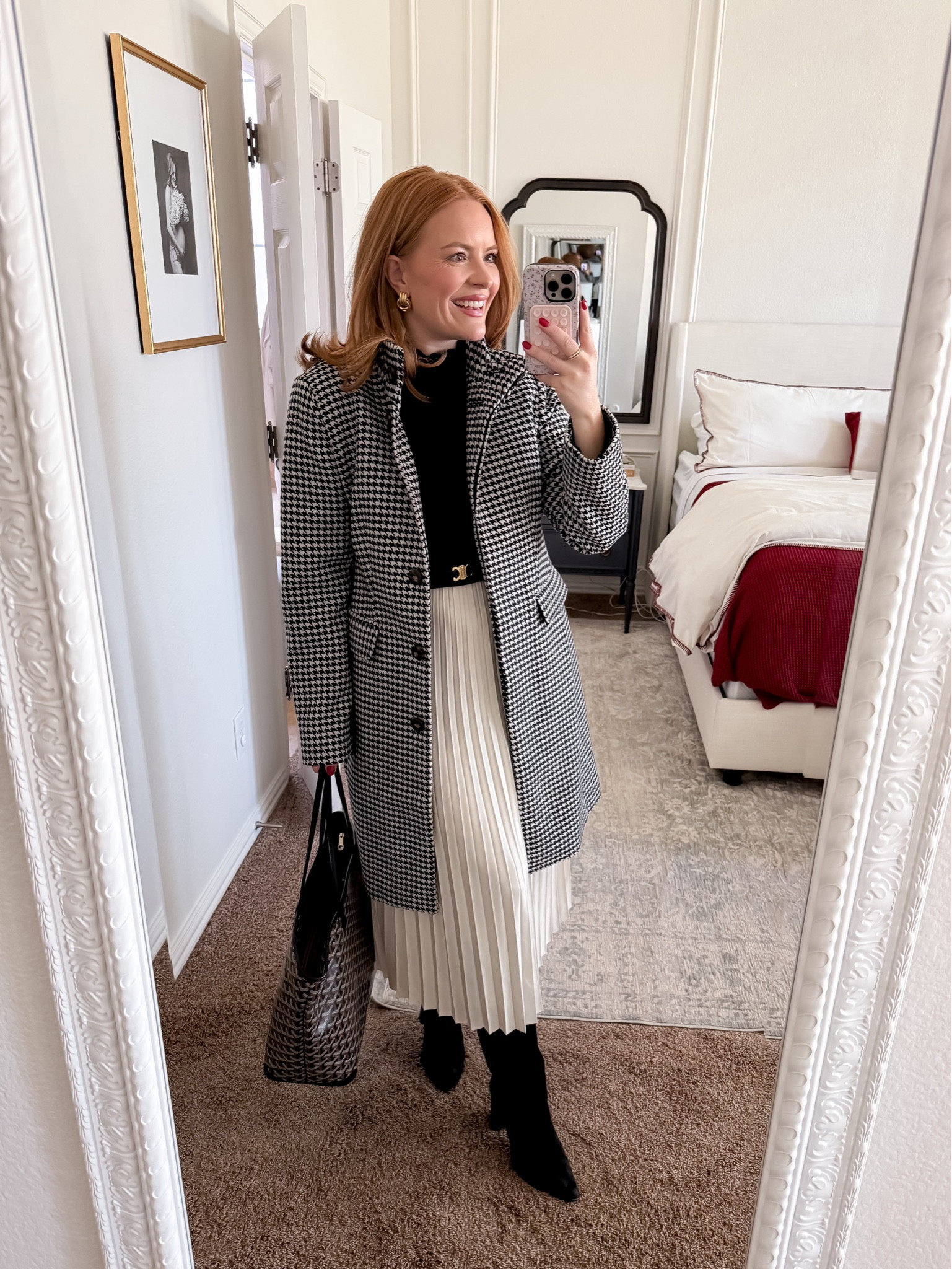 Elegant winter work outfit 🤍 Houndstooth coat layered over a black top and pleated skirt — polished, feminine, and timeless. A perfect business casual look for the office. #LTKstyletip #workoutfitinspo #winterworkwear

#LTKFindsUnder100 #LTKmomlife #LTKWorkwear