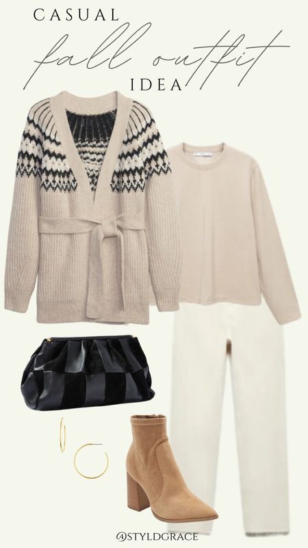 Casual Fall outfit idea 

top: Gap
Pants: Mango 
Bag: Evereve 
Shoes: Steve Madden 

Casual fall outfit inspo, casual mom outfit, mom style, mango jeans, gap sweater, black clutch, casual mom style 